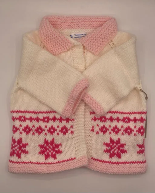 2 Y White and Pink Acrylic Snowflake Knit Cardigan