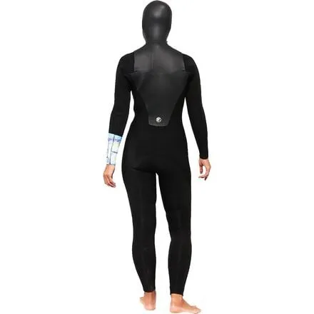 5/4 Sea Caves Wetsuit with Hood and Zip Chest - Women's Kassia Surf, Black/Sky