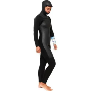 5/4 Sea Caves Wetsuit with Hood and Zip Chest - Women's Kassia Surf, Black/Sky