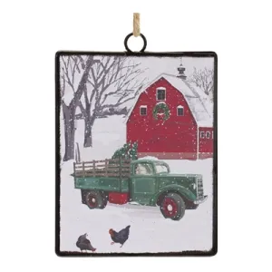 6.25" Truck and Barn Metal Ornament