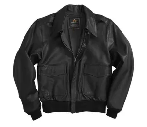 Alpha Industries A-2 USAF Leather Goatskin Flight Jacket- Black