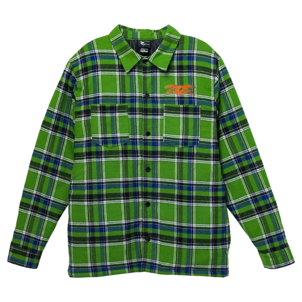 Antihero Basic Eagle Flannel Jacket: Green/Blue w/Orange Emb