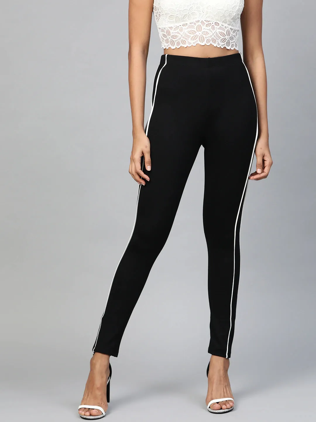 Black Double Piping Detail Jeggings