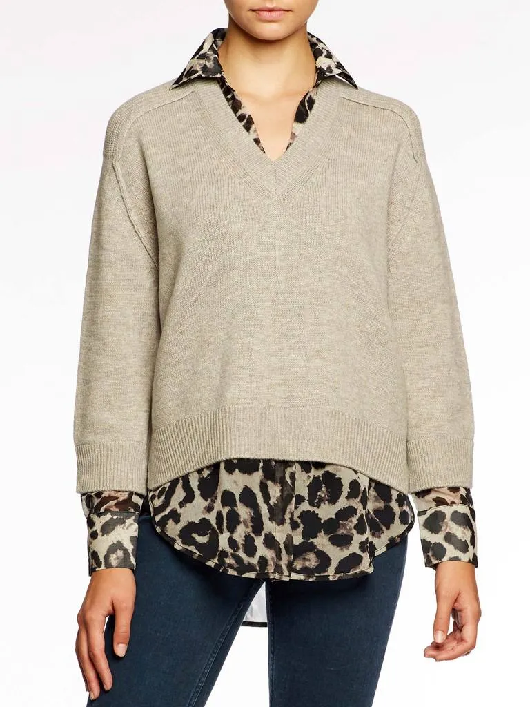 Brochu Walker - V-Neck Printed Layered Pullover in Light Chia Print