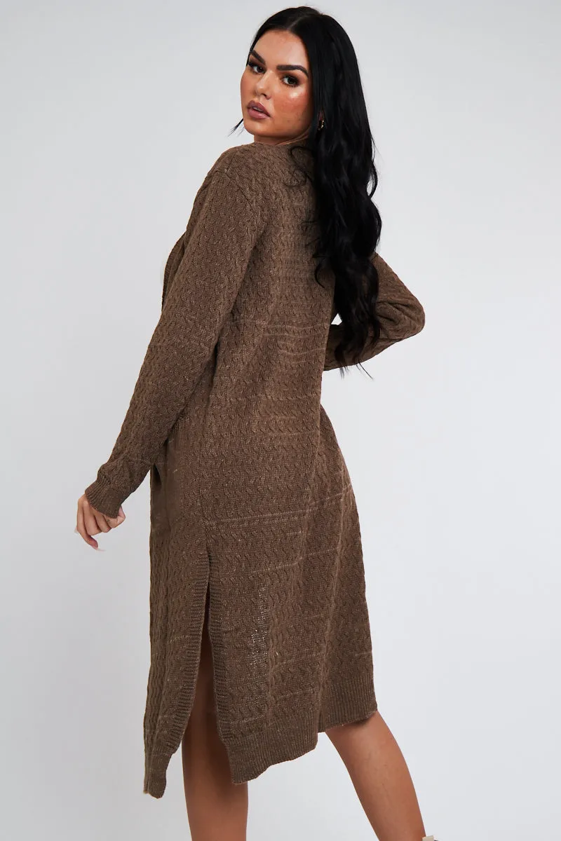 Brown Long Knit Cardigan - Shola