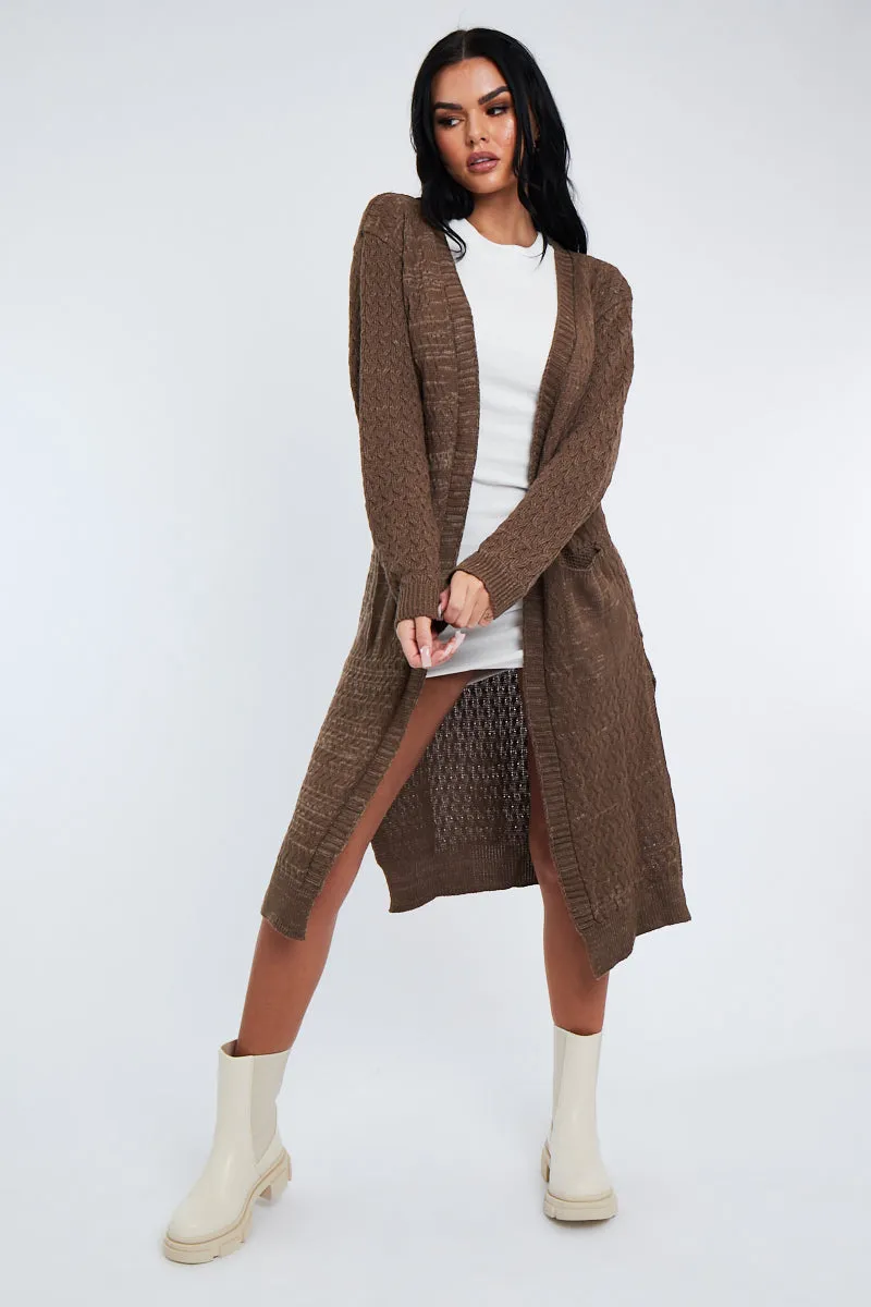 Brown Long Knit Cardigan - Shola