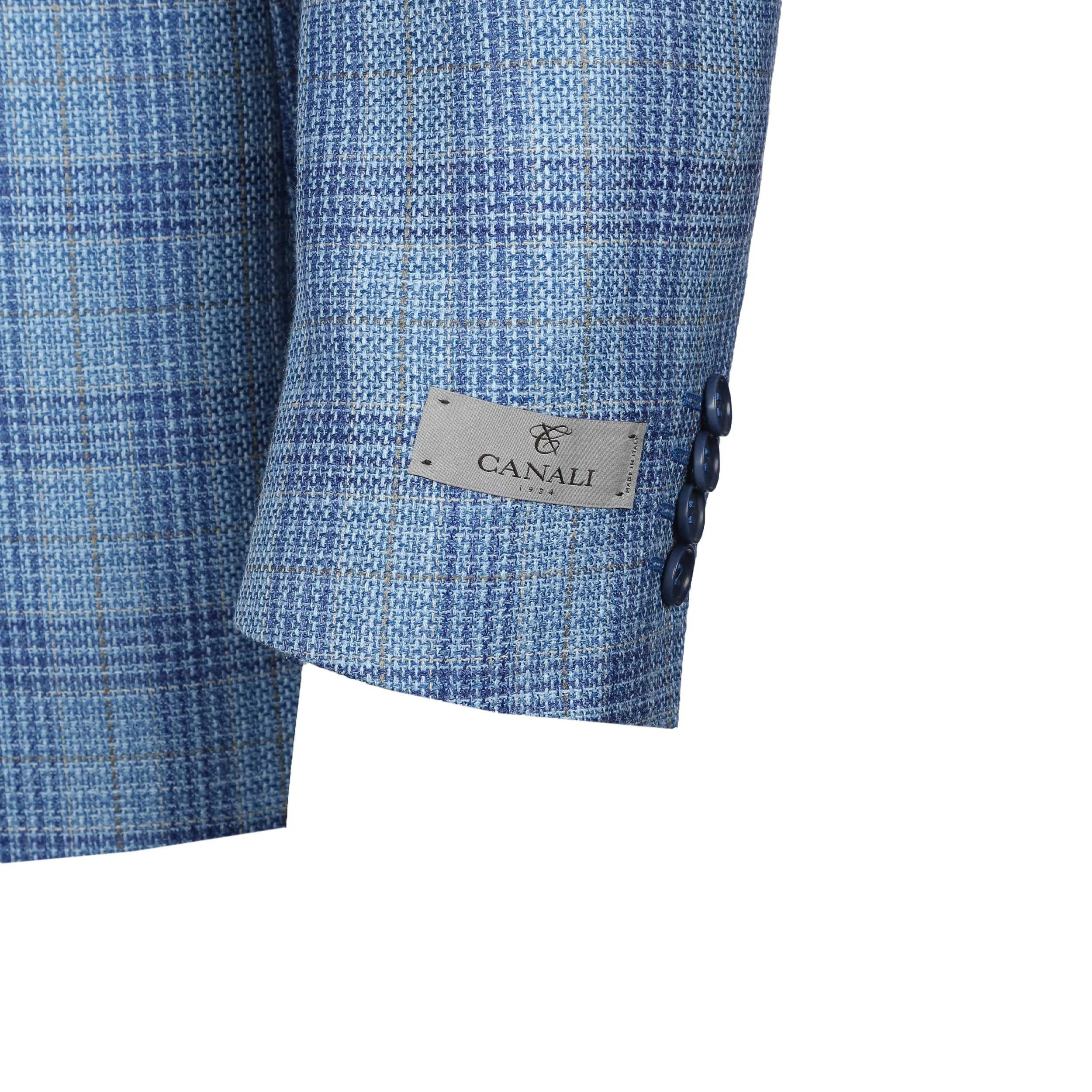 Canali Notch Lapel Milano Jacket in Sky Blue Check