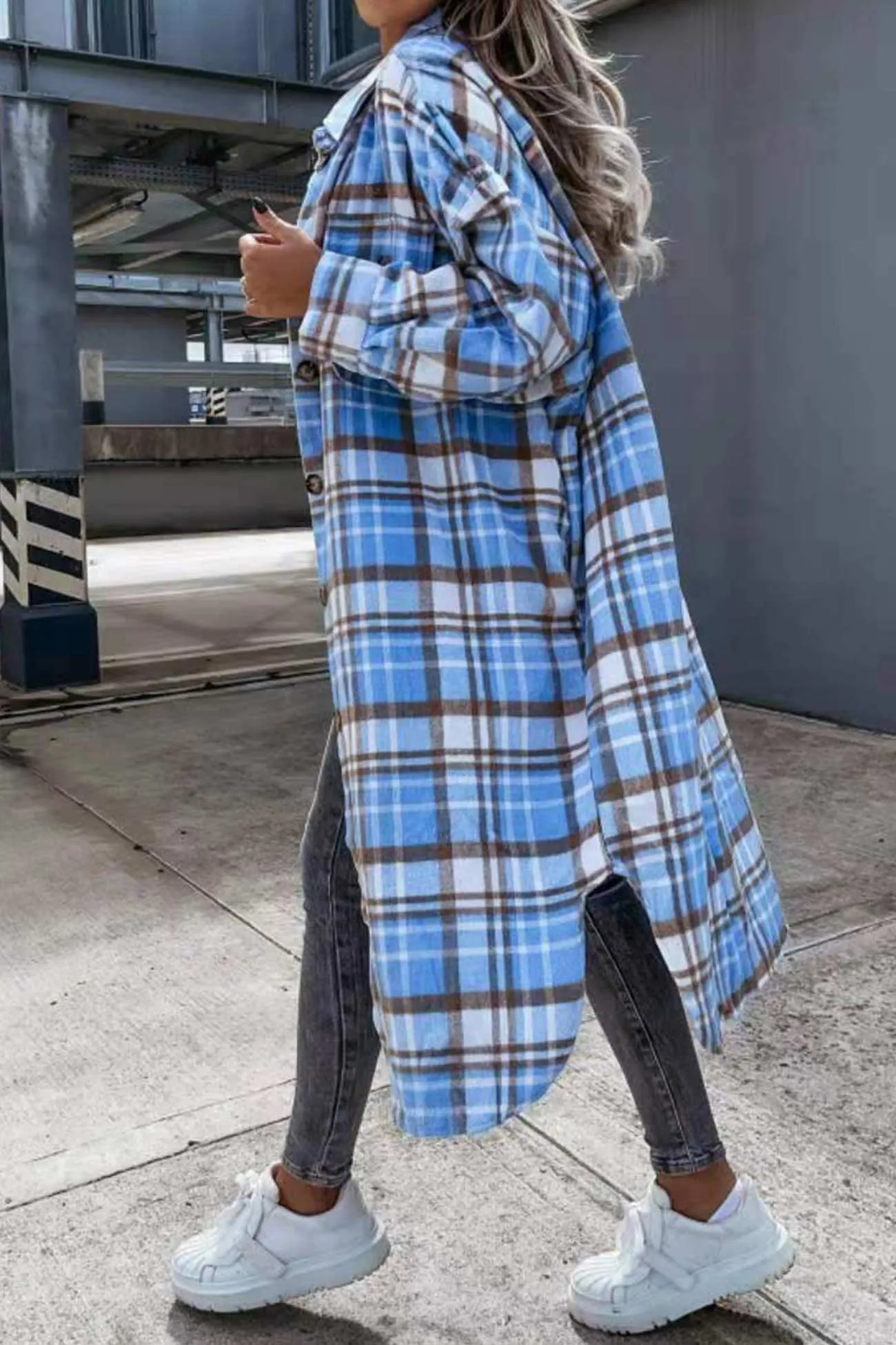 Contrast Plaid Long Shacket