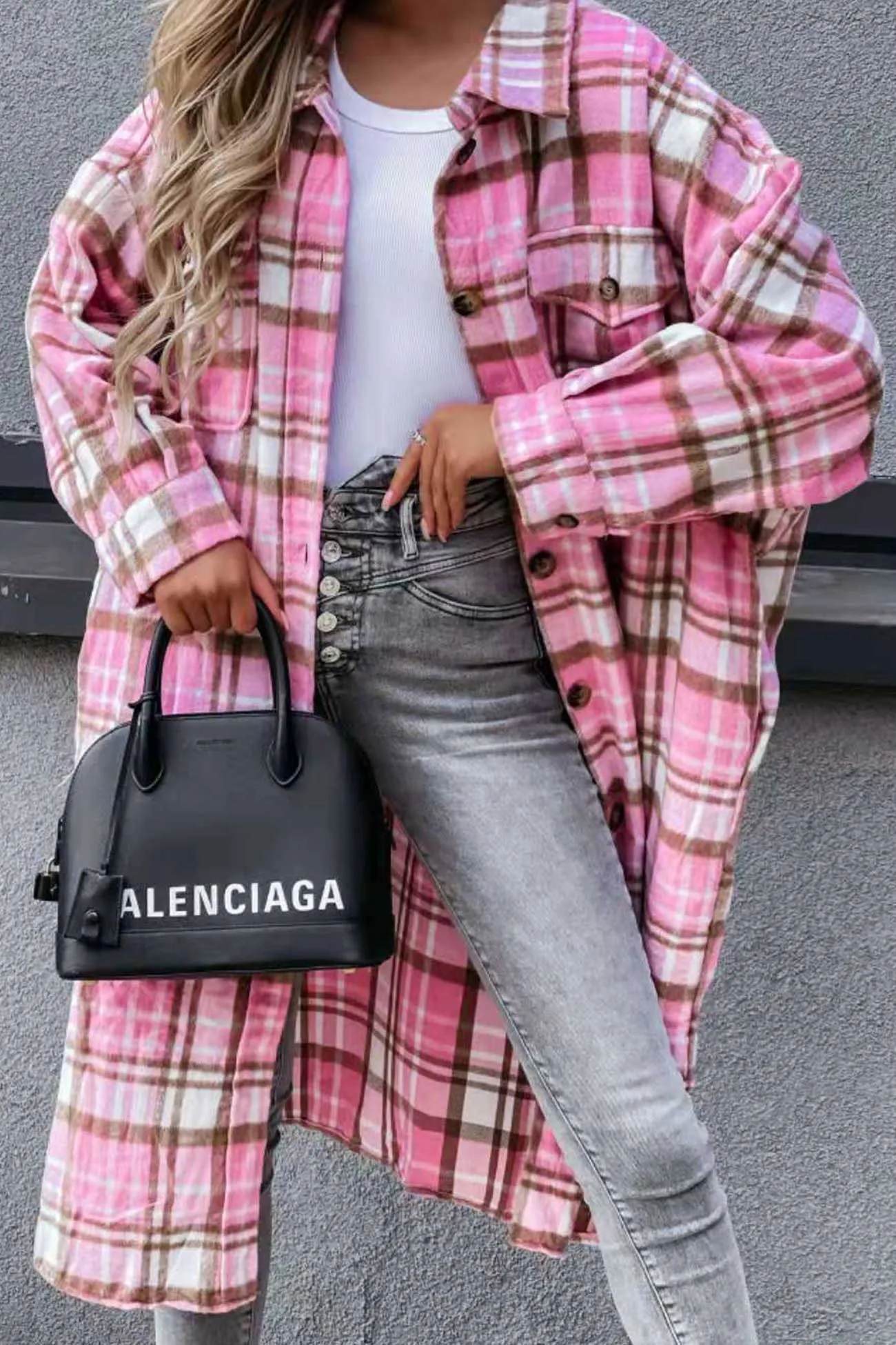 Contrast Plaid Long Shacket