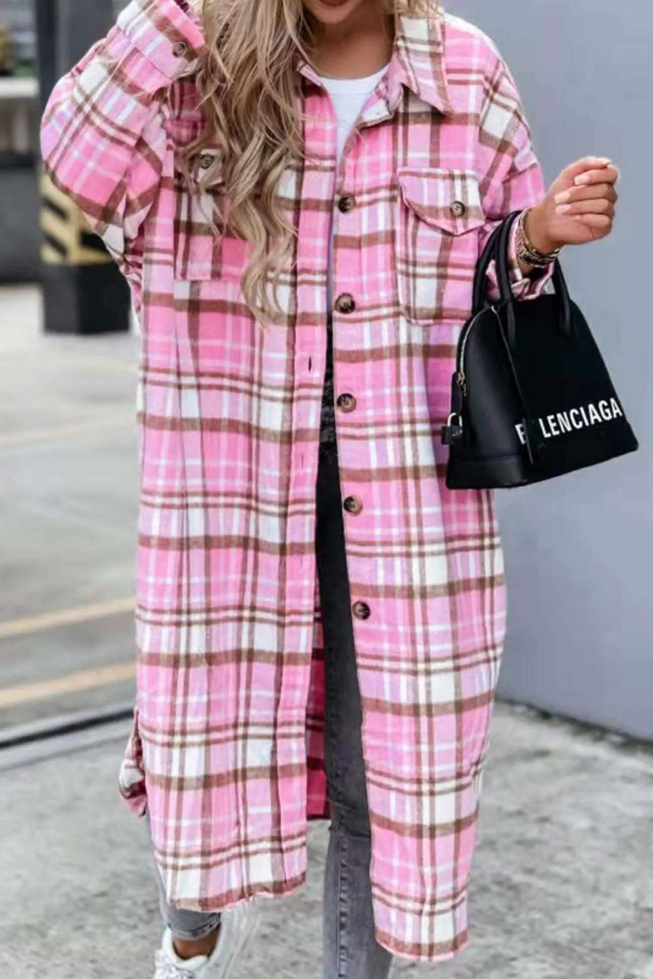 Contrast Plaid Long Shacket