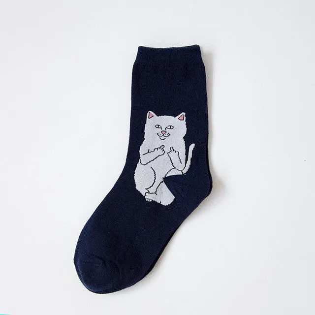 COSPLACOOL Elegant Creative Harajuku Casual Cartoon Hip Hop Cat Cotton Women Skateboard Socks Art Socks Funny Alien Planet Socks