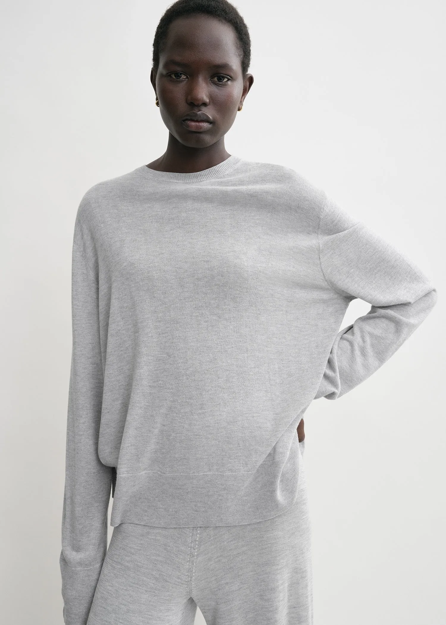 Crew-neck silk-blend knit grey