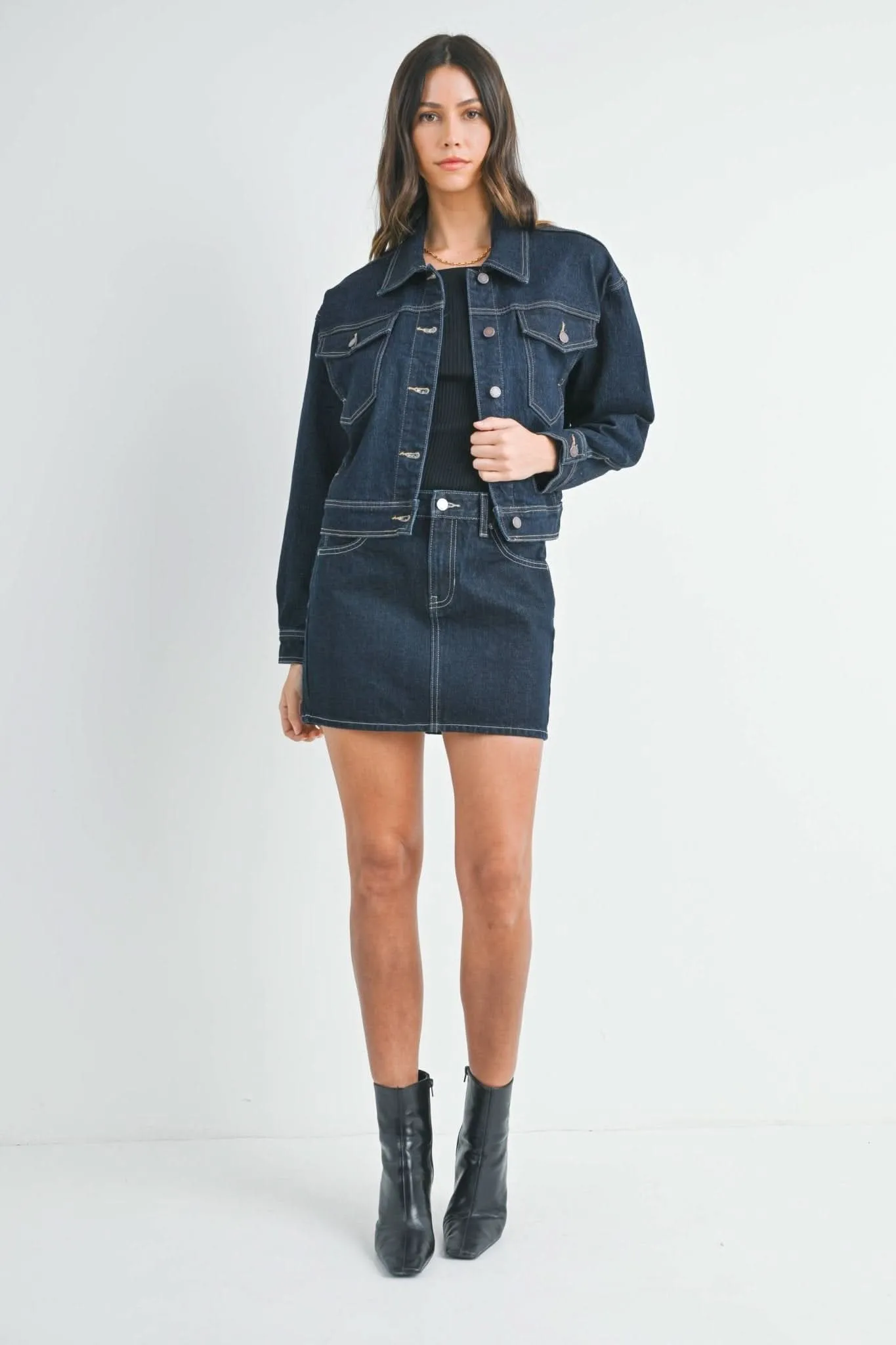 Dark Denim Button Down Drop Shoulder Jacket