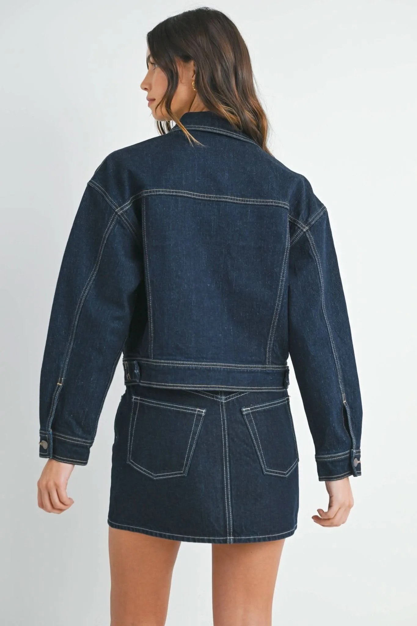 Dark Denim Button Down Drop Shoulder Jacket