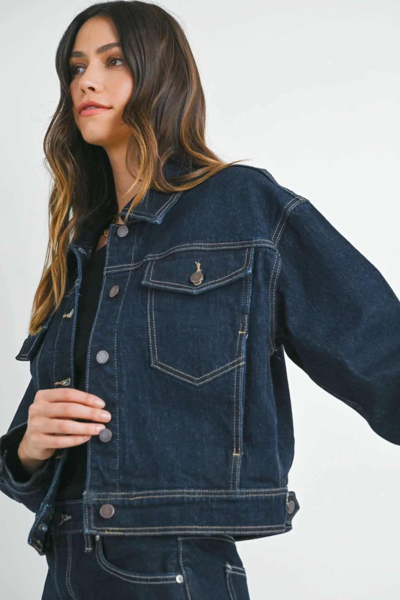 Dark Denim Button Down Drop Shoulder Jacket