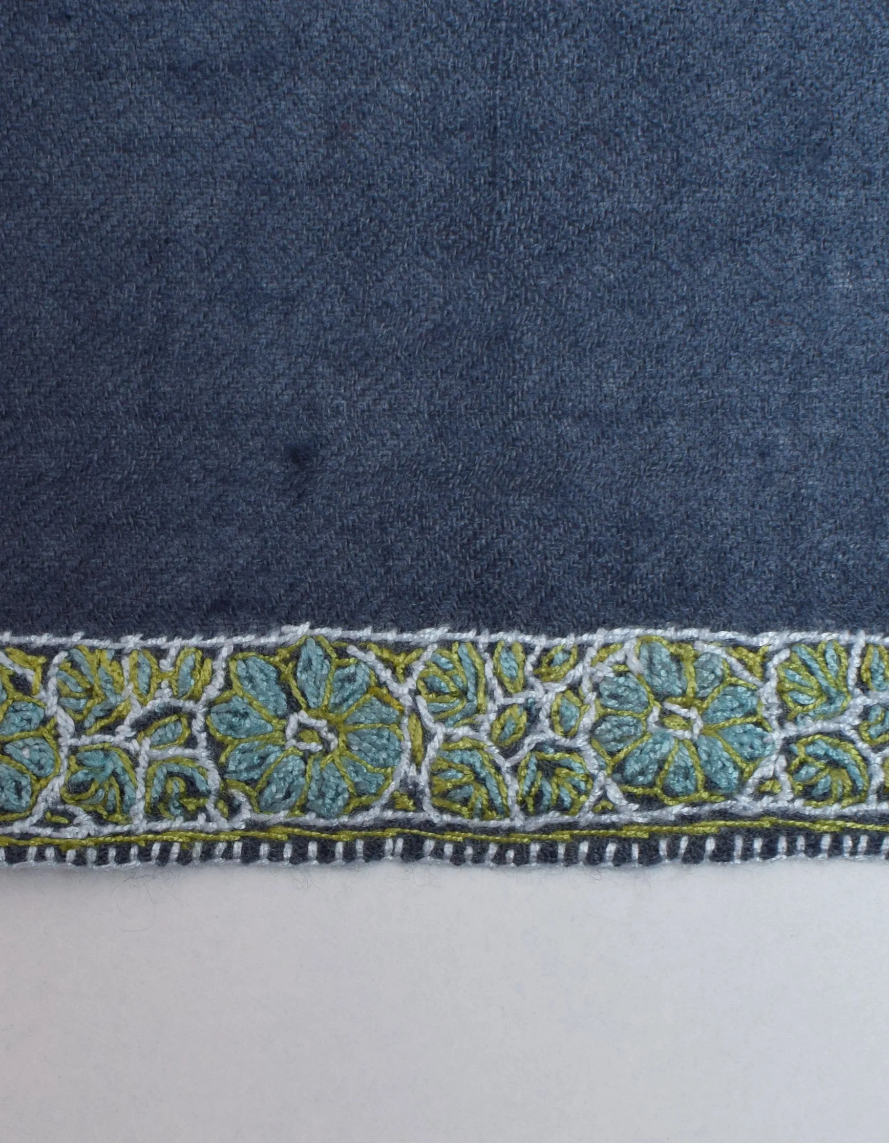 Dark Greyish-Blue Handwoven Sozni Embroidered Cashmere Pashmina Shawl