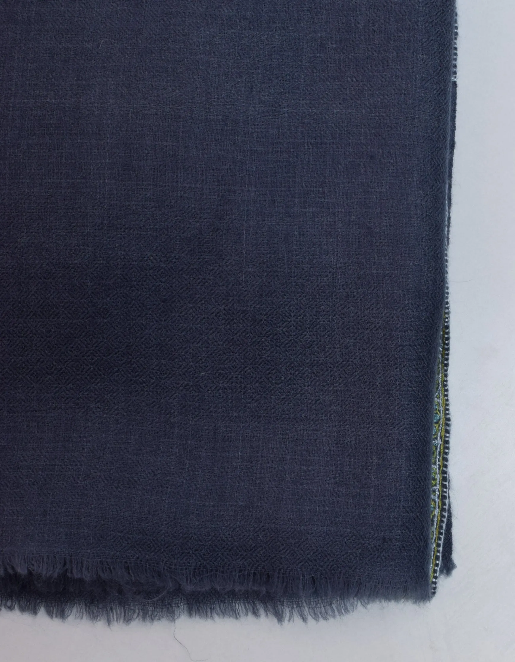 Dark Greyish-Blue Handwoven Sozni Embroidered Cashmere Pashmina Shawl