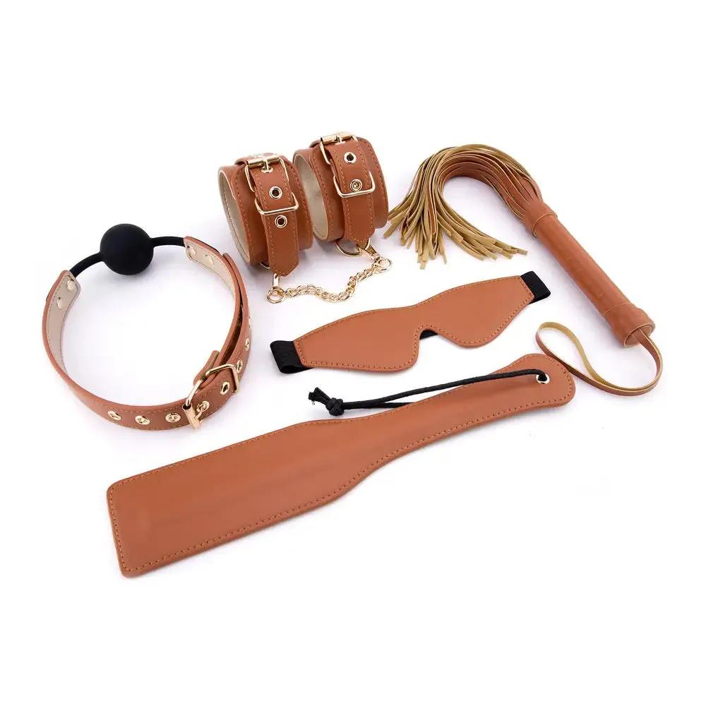 Elite Bdsm Cognac Vegan Leather Set