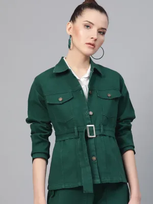 Emerald Green Denim Belted Jacket