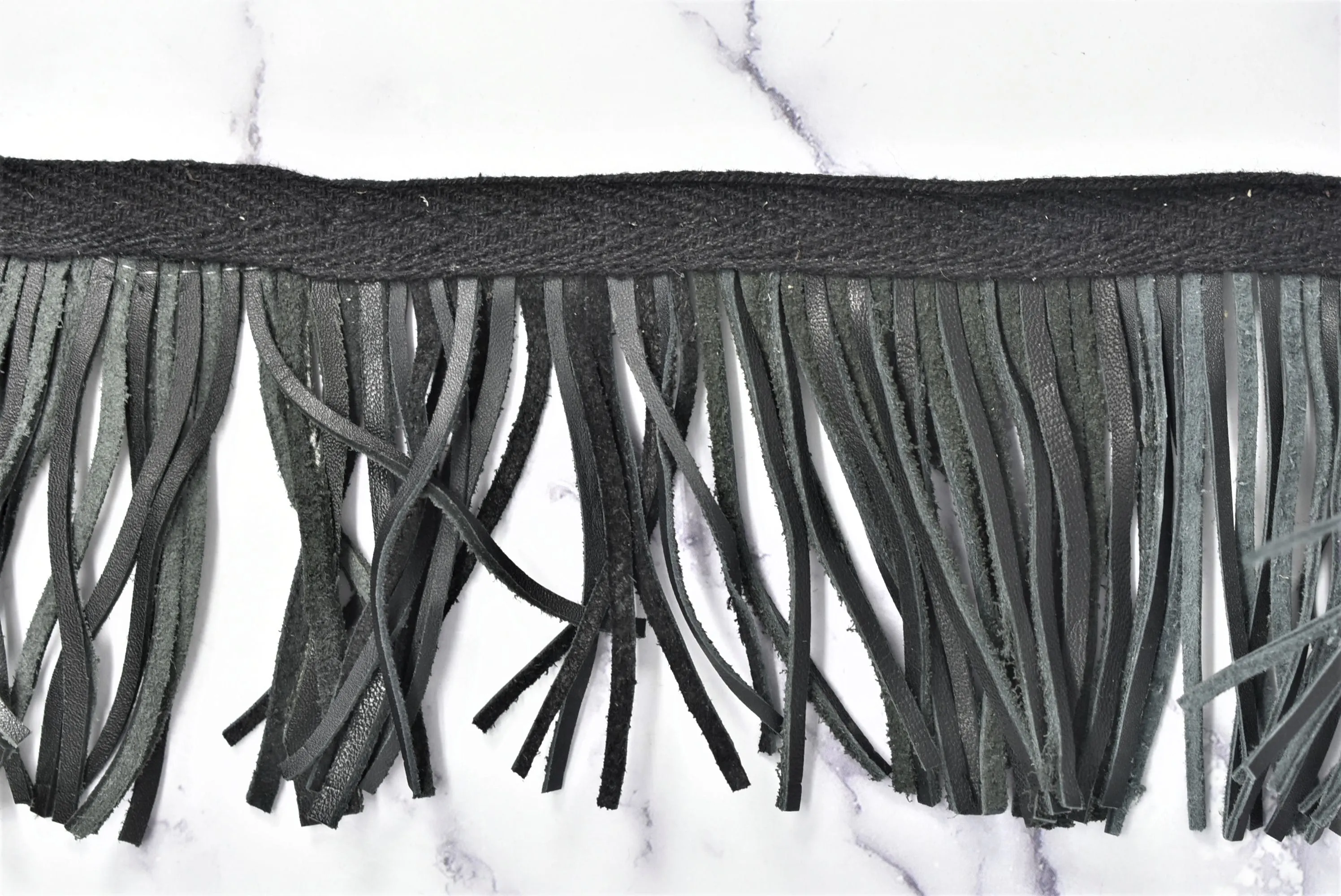 Faux Leather Fringe Trim | Black Leather Fringe Trim | Ultra Suede Leather Fringe Trim | 3.5 Inches Faux Leather Fringe Trim By The Yard