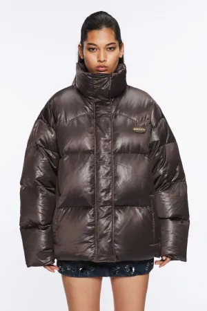 Faux Leather Puffer Jacket