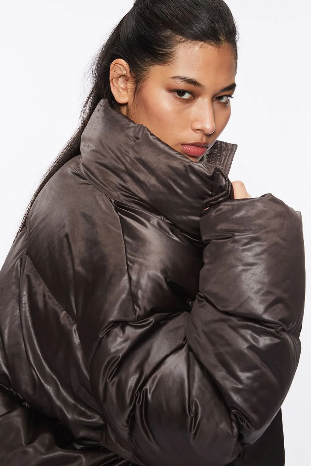 Faux Leather Puffer Jacket