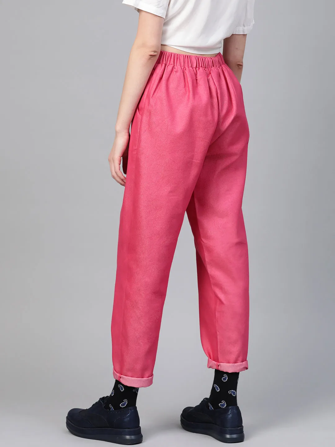 Fuchsia Darted Hem Relaxed Jeans