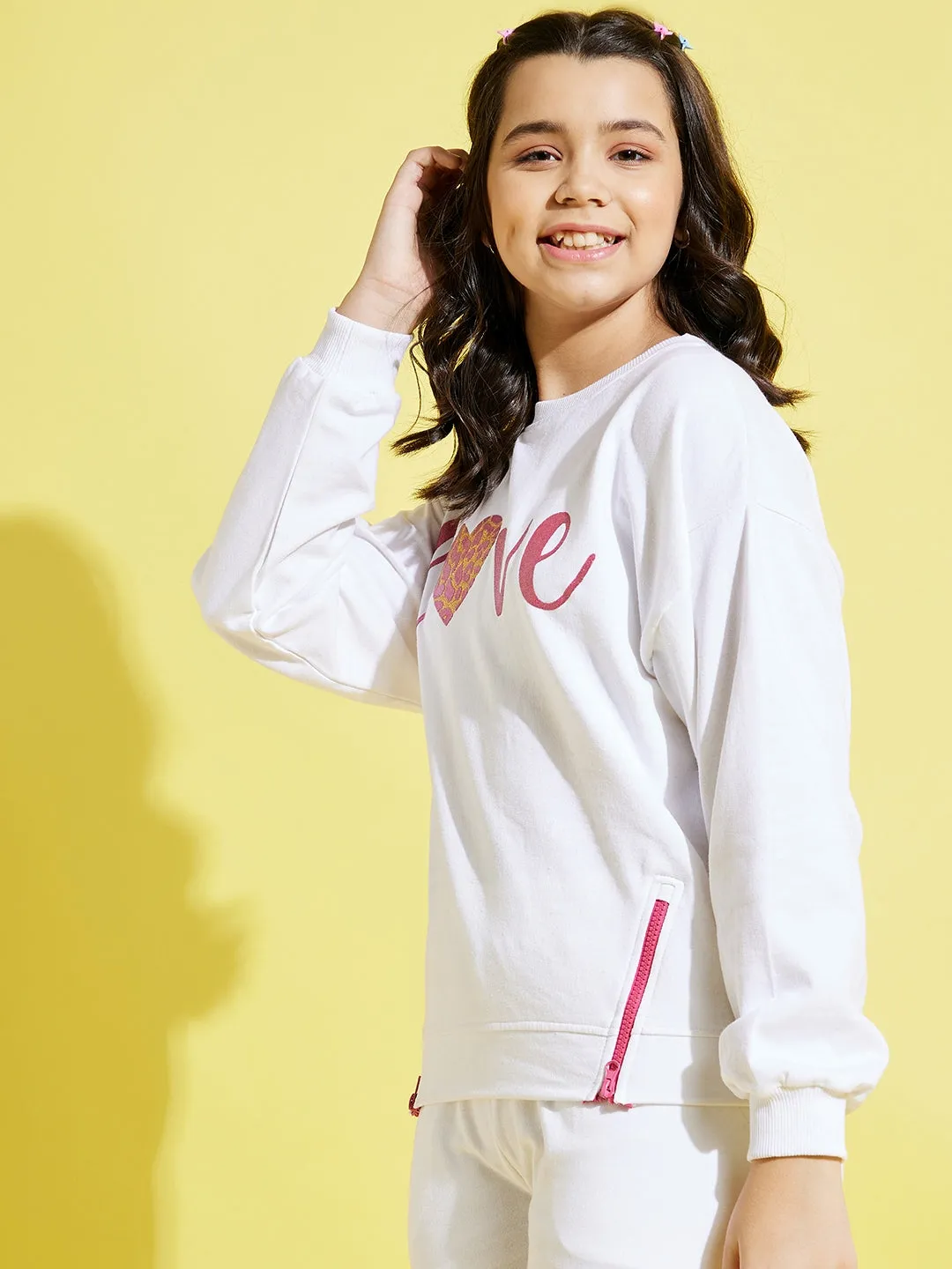 Girls White Terry Love Oversize Sweatshirt