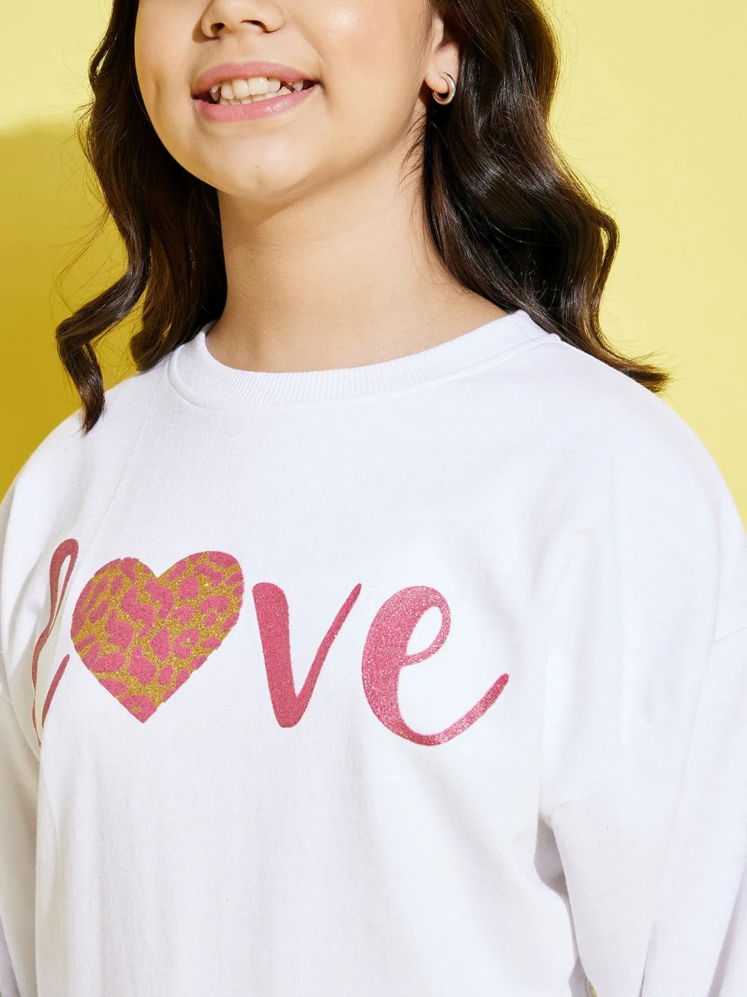 Girls White Terry Love Oversize Sweatshirt