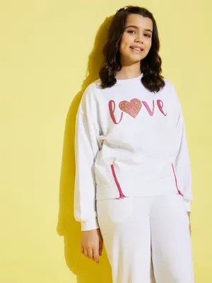 Girls White Terry Love Oversize Sweatshirt