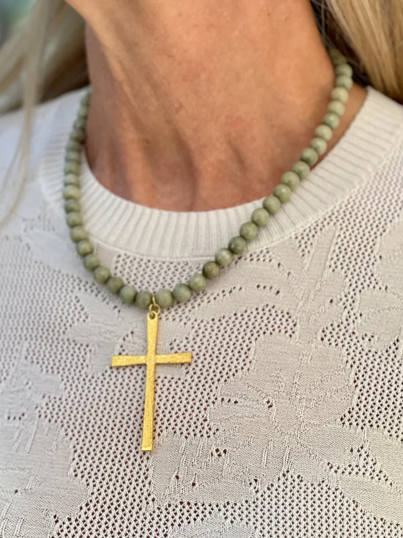 Grace Gemstone Bead Necklace with Gold Cross