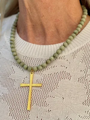 Grace Gemstone Bead Necklace with Gold Cross