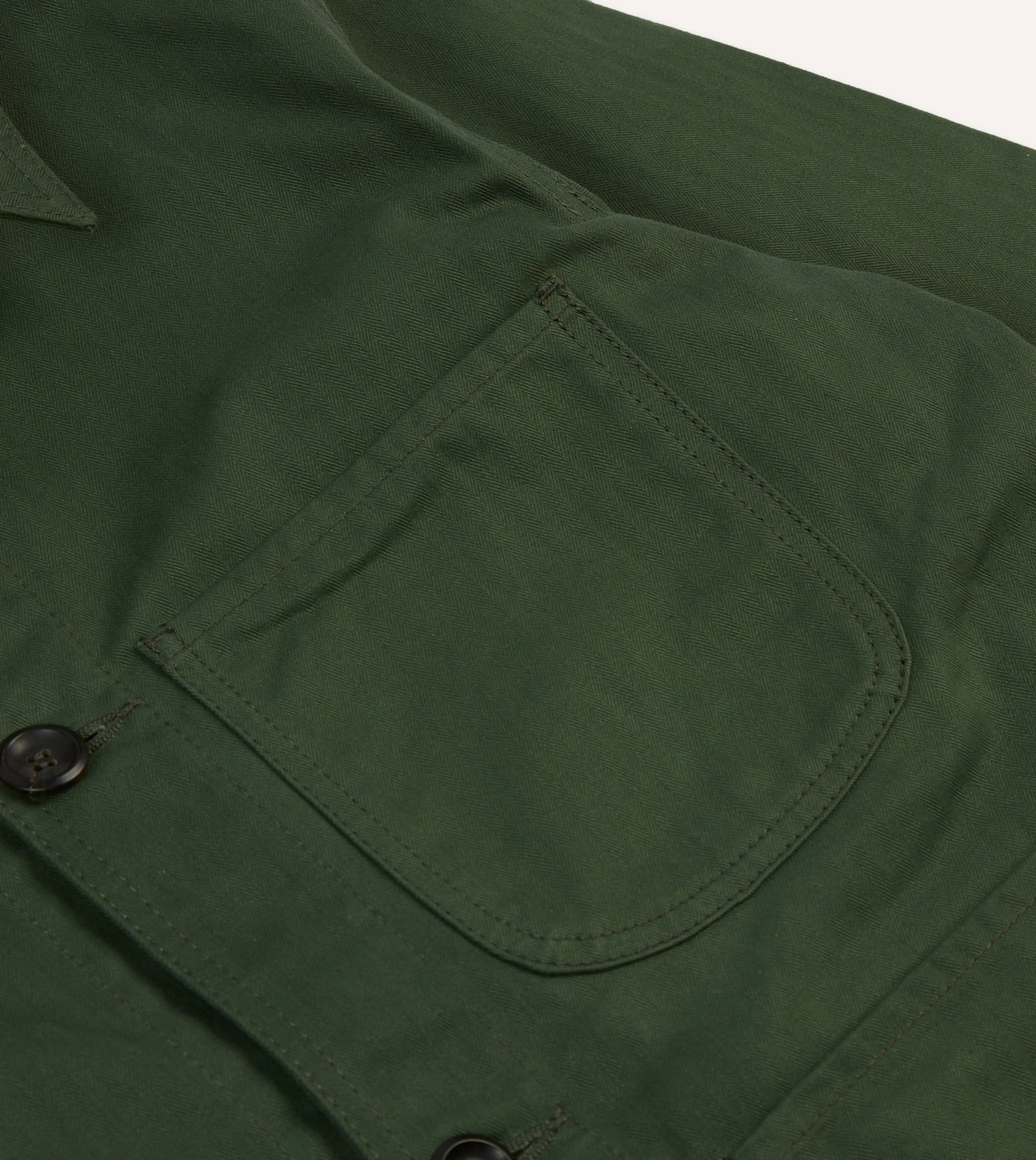 Green Herringbone Cotton Three-Pocket Chore Jacket