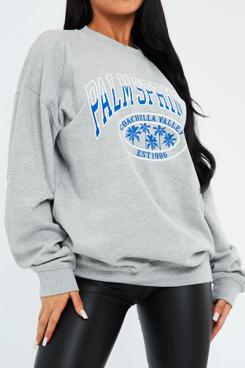 Grey Oversized Palm Springs Sweatshirt - Libbi