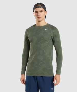 Gymshark Geo Seamless Long Sleeve T-Shirt - Core Olive/Black