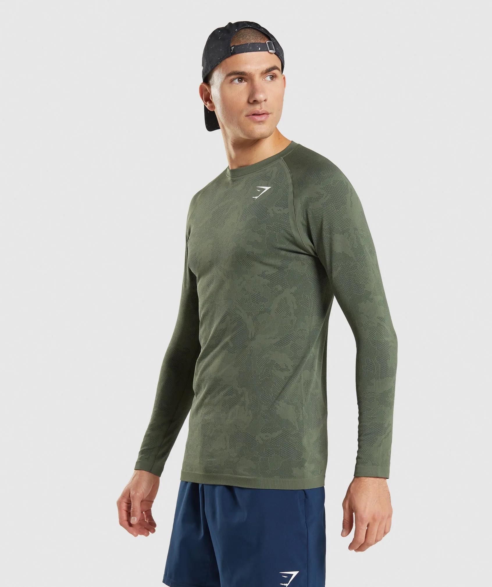 Gymshark Geo Seamless Long Sleeve T-Shirt - Core Olive/Black