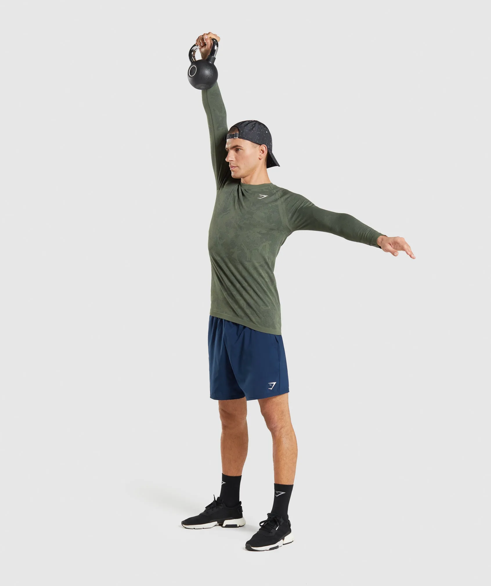 Gymshark Geo Seamless Long Sleeve T-Shirt - Core Olive/Black