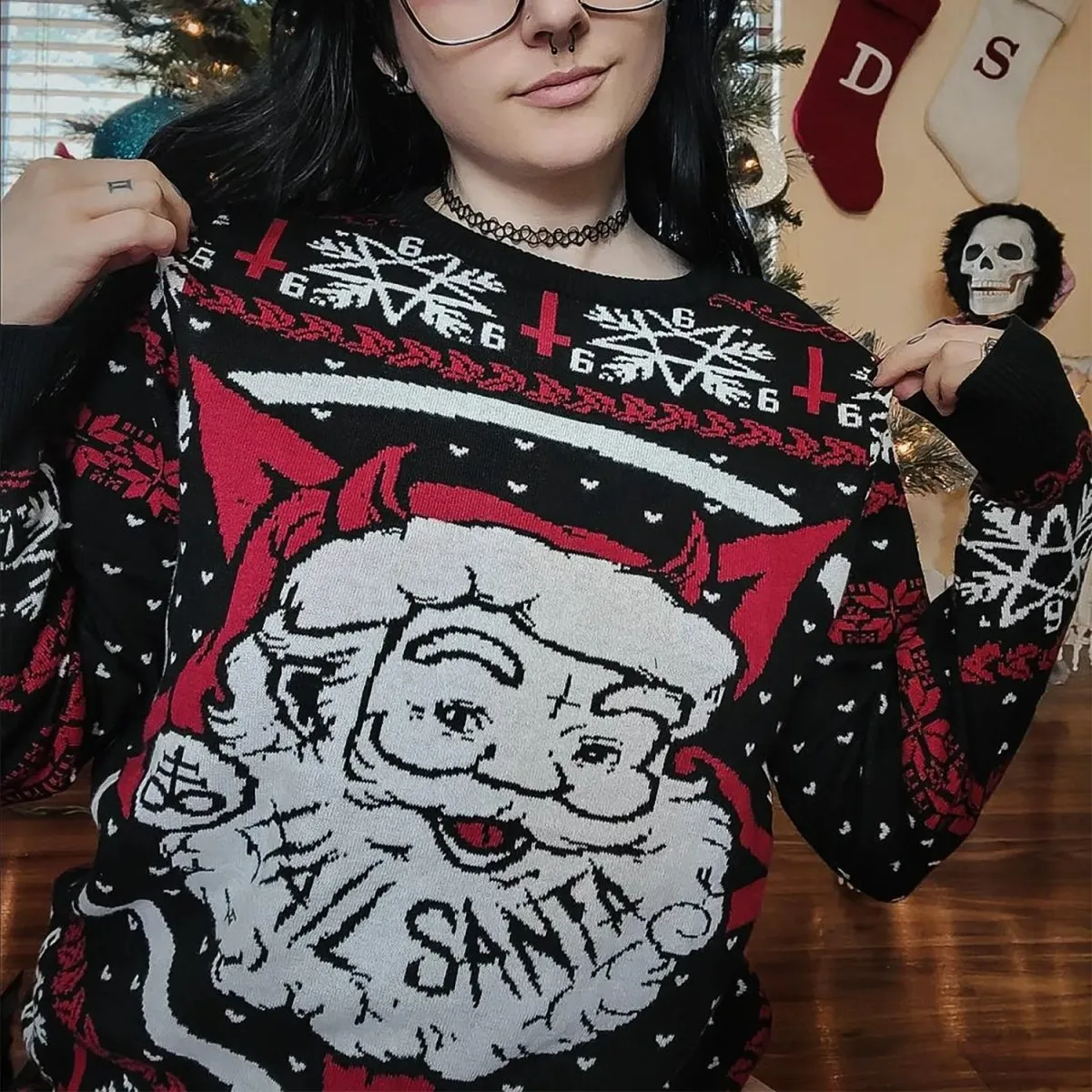 Hail Santa Satan Knit Christmas Sweater