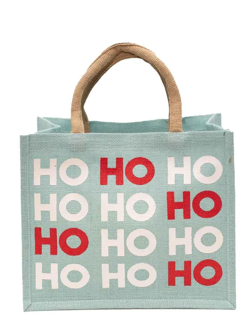 Ho Ho Ho Gift Tote - Misty Blue