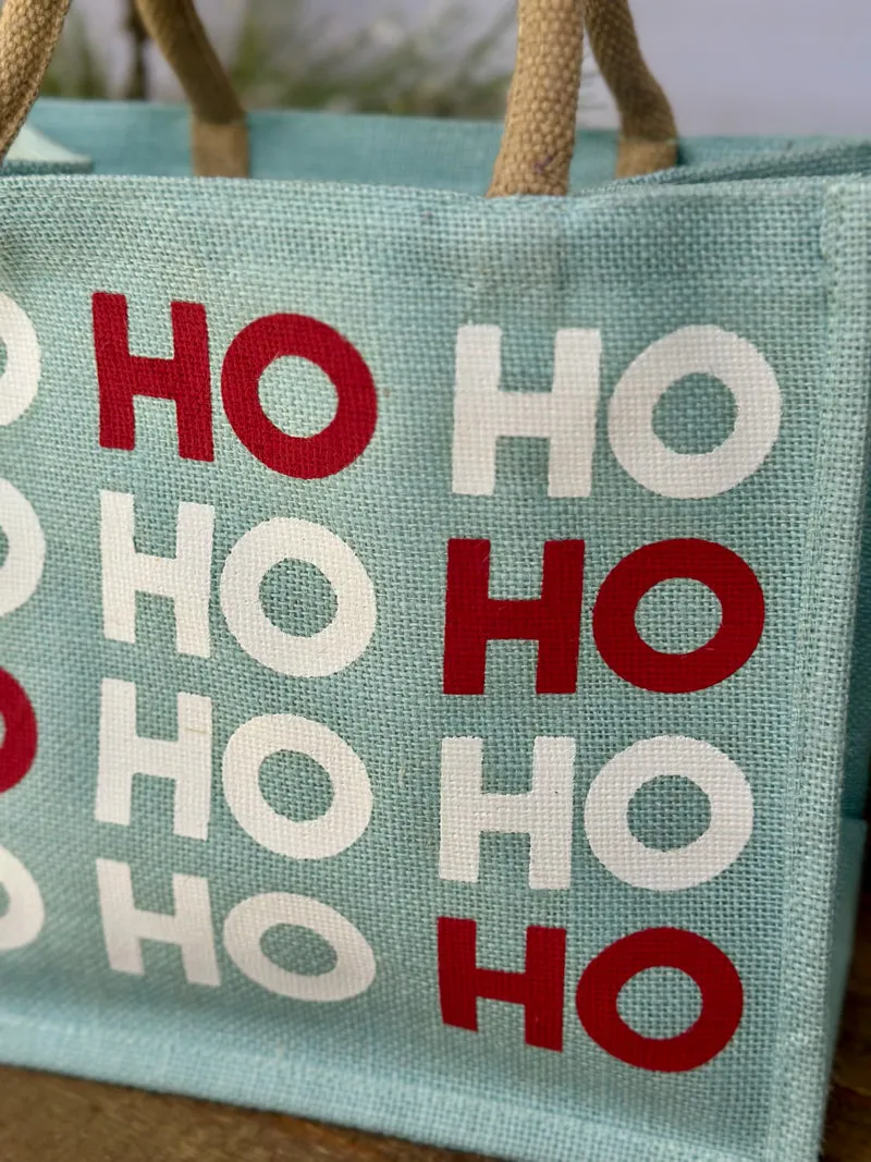 Ho Ho Ho Gift Tote - Misty Blue