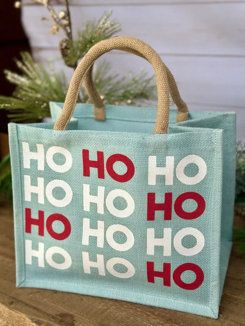 Ho Ho Ho Gift Tote - Misty Blue