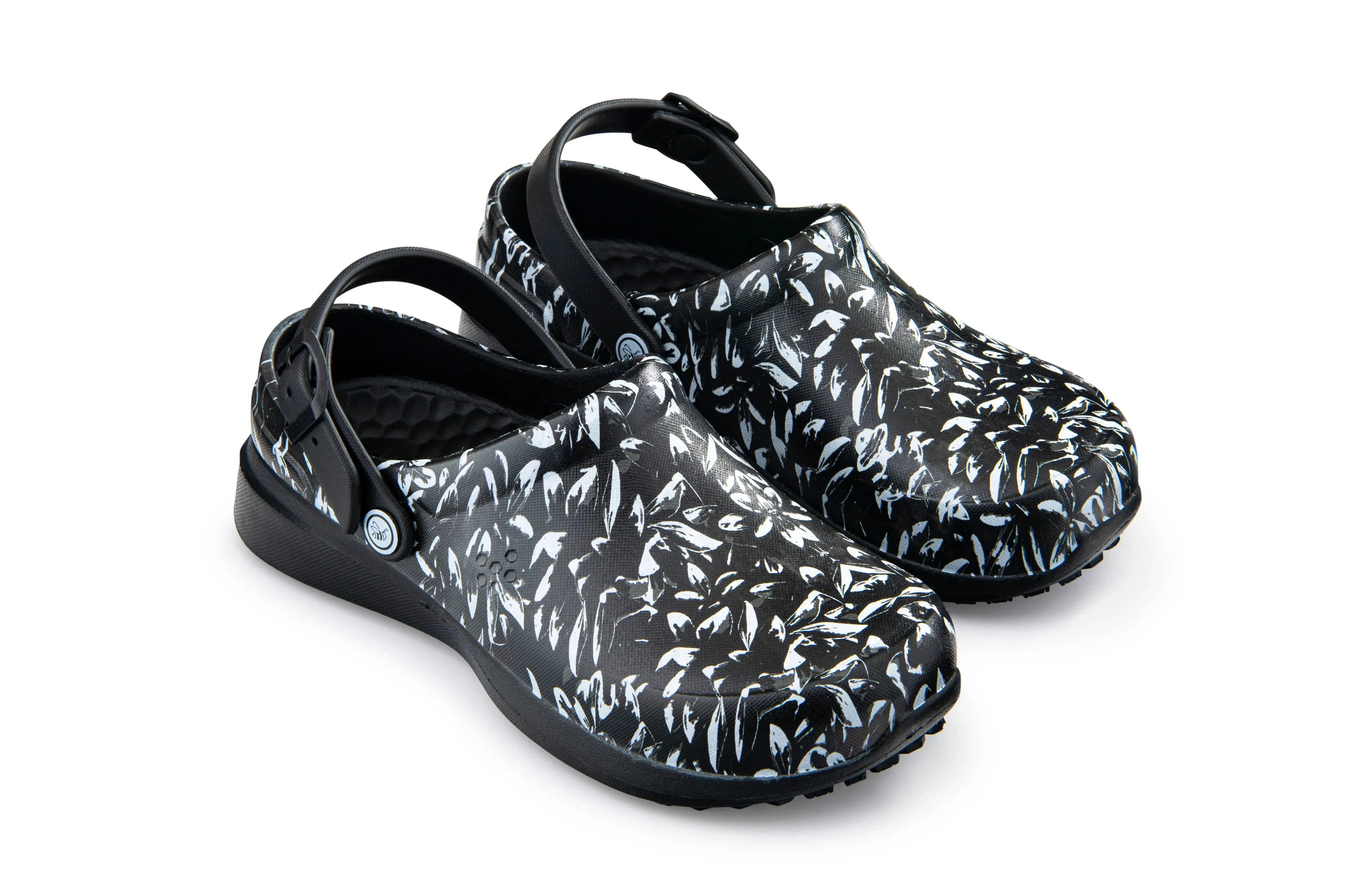 Joybees Womens Work Clog Graphic Charcoal Botanicals