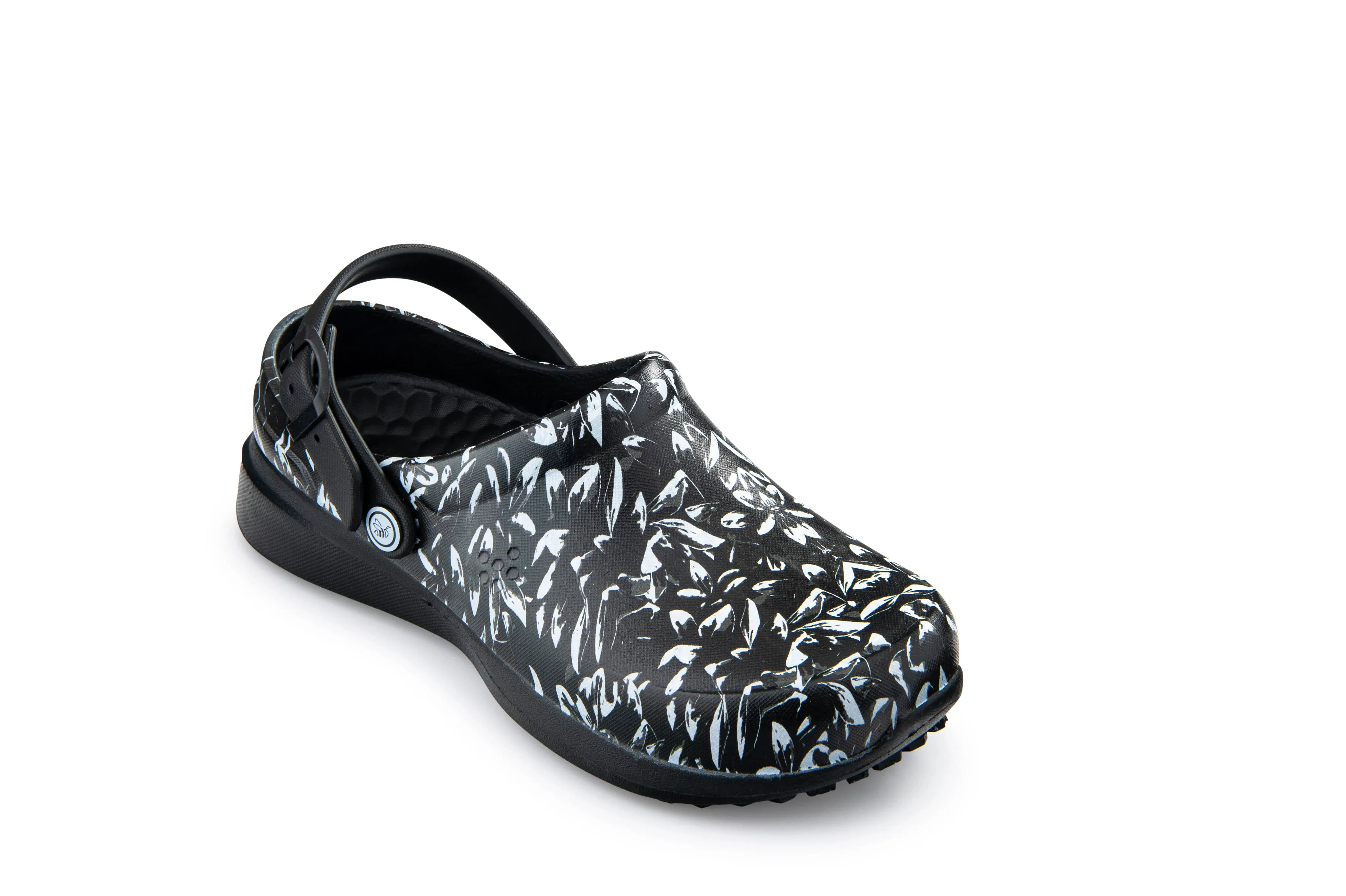 Joybees Womens Work Clog Graphic Charcoal Botanicals