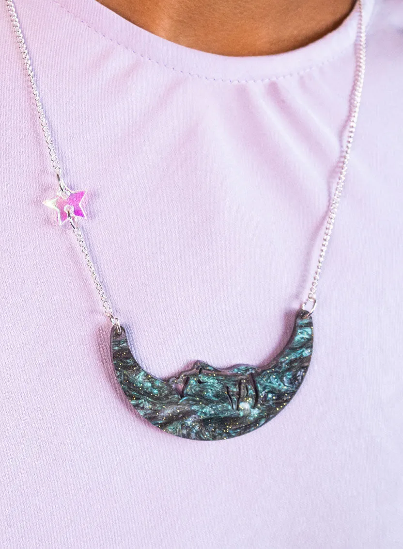 La Luna Moon Small Necklace - Galaxy Swirl