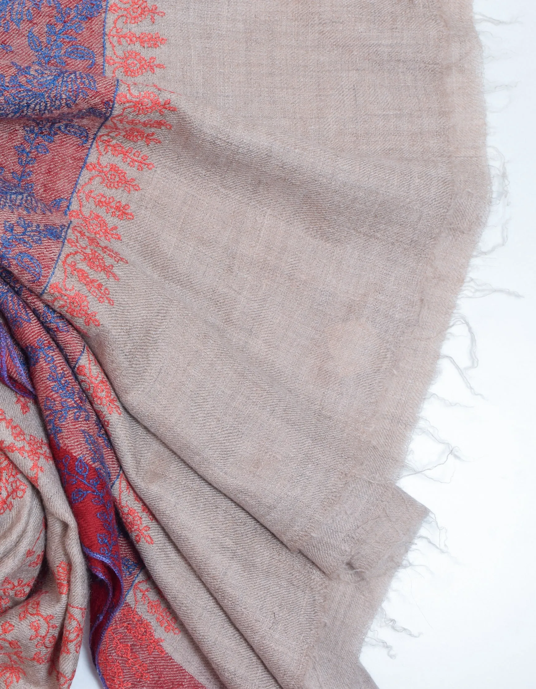 Light Greyish-Brown Handwoven Embroidered Cashmere Pashmina Shawl