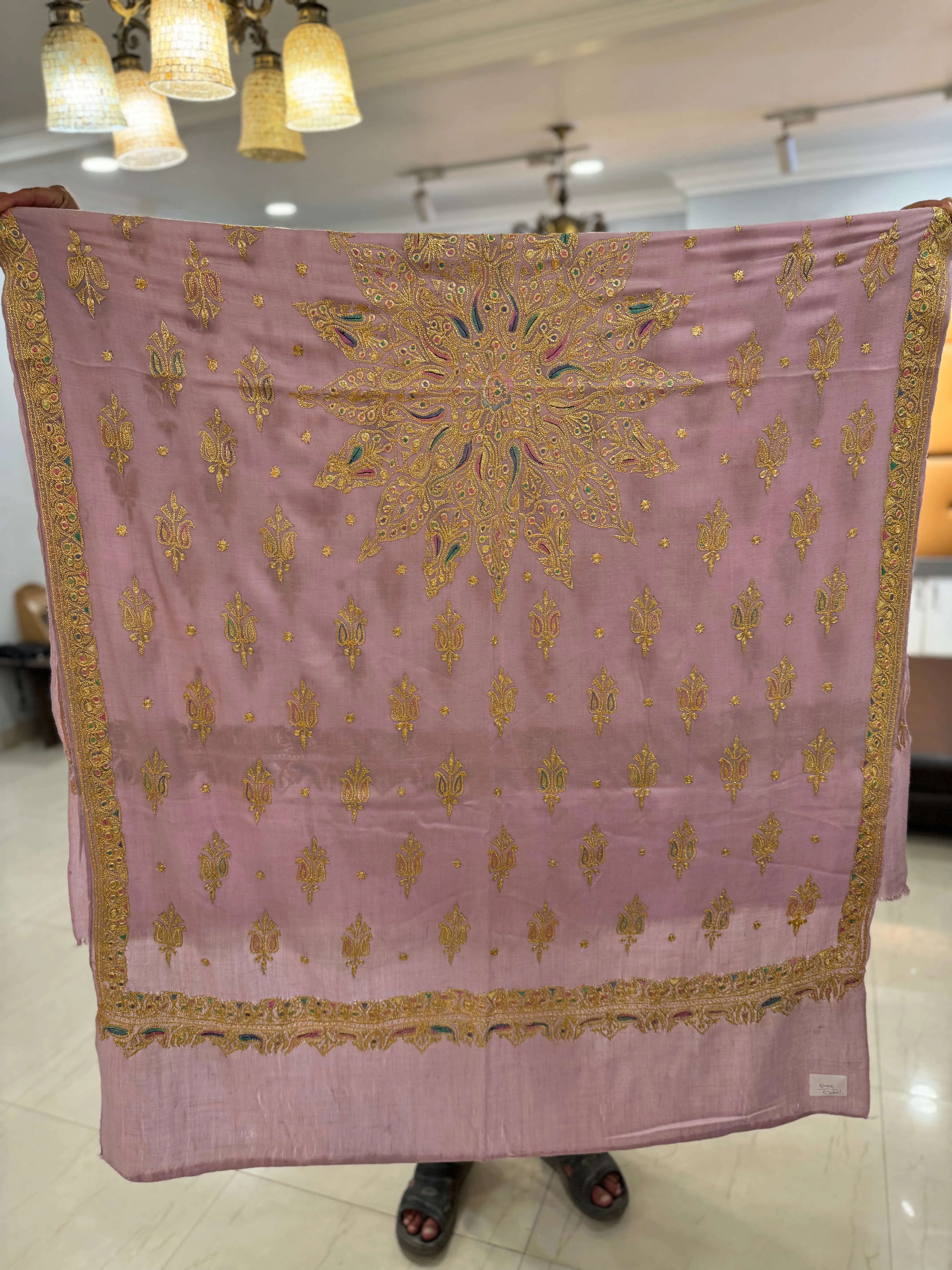 Mauve tilla embroidery pashmina shawl 8406