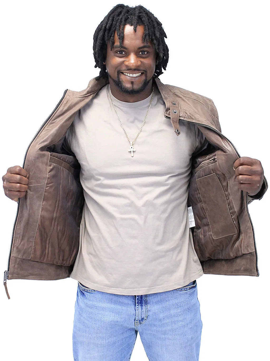 Men's Brown Lambskin Leather Jacket with Quilting #MA5501QN