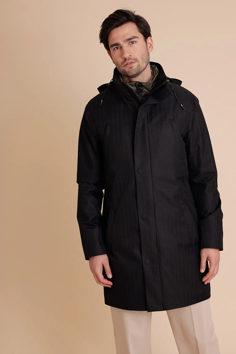 Men's Waterproof Rain Parka 2.0 - Black Herringbone