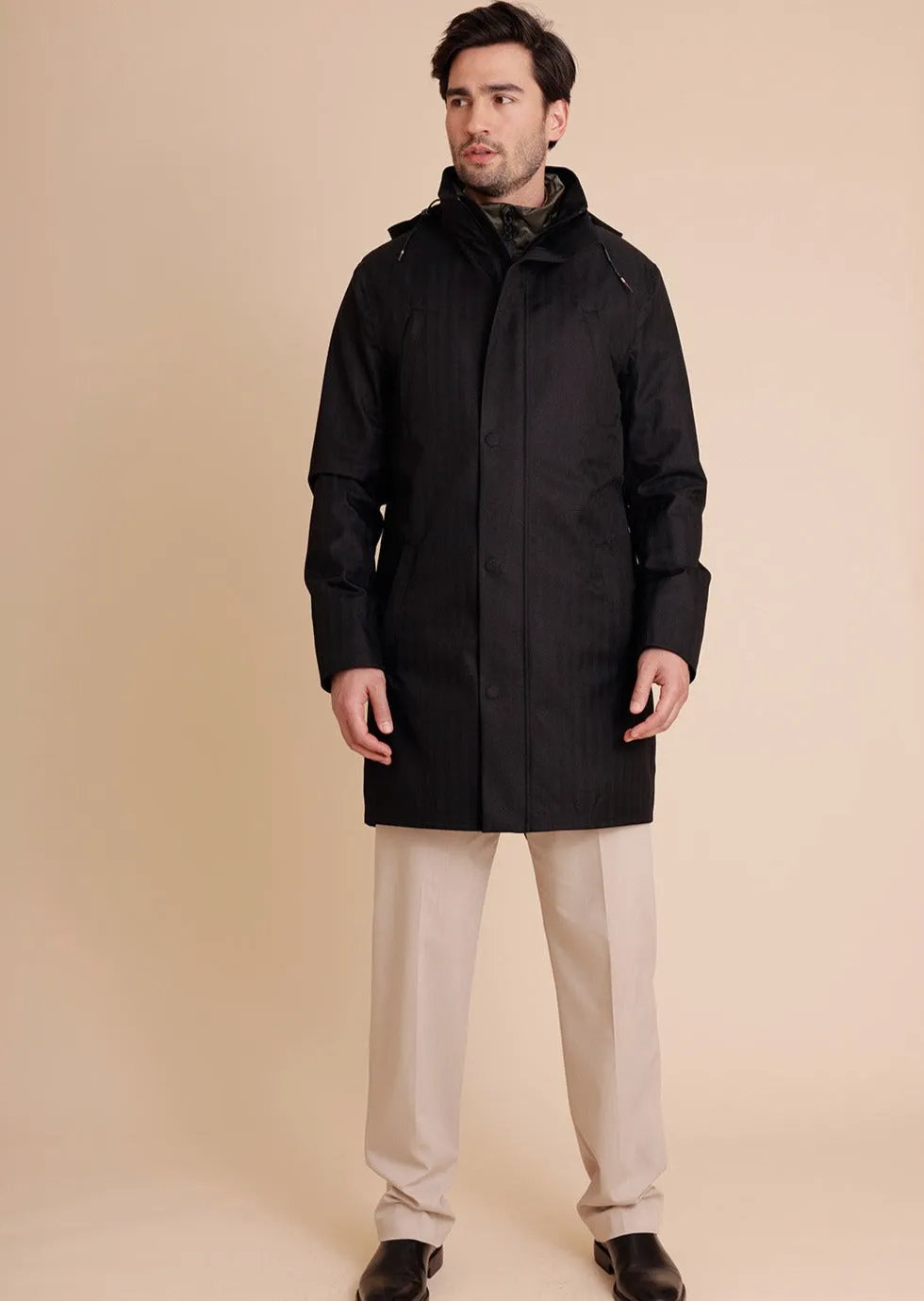 Men's Waterproof Rain Parka 2.0 - Black Herringbone