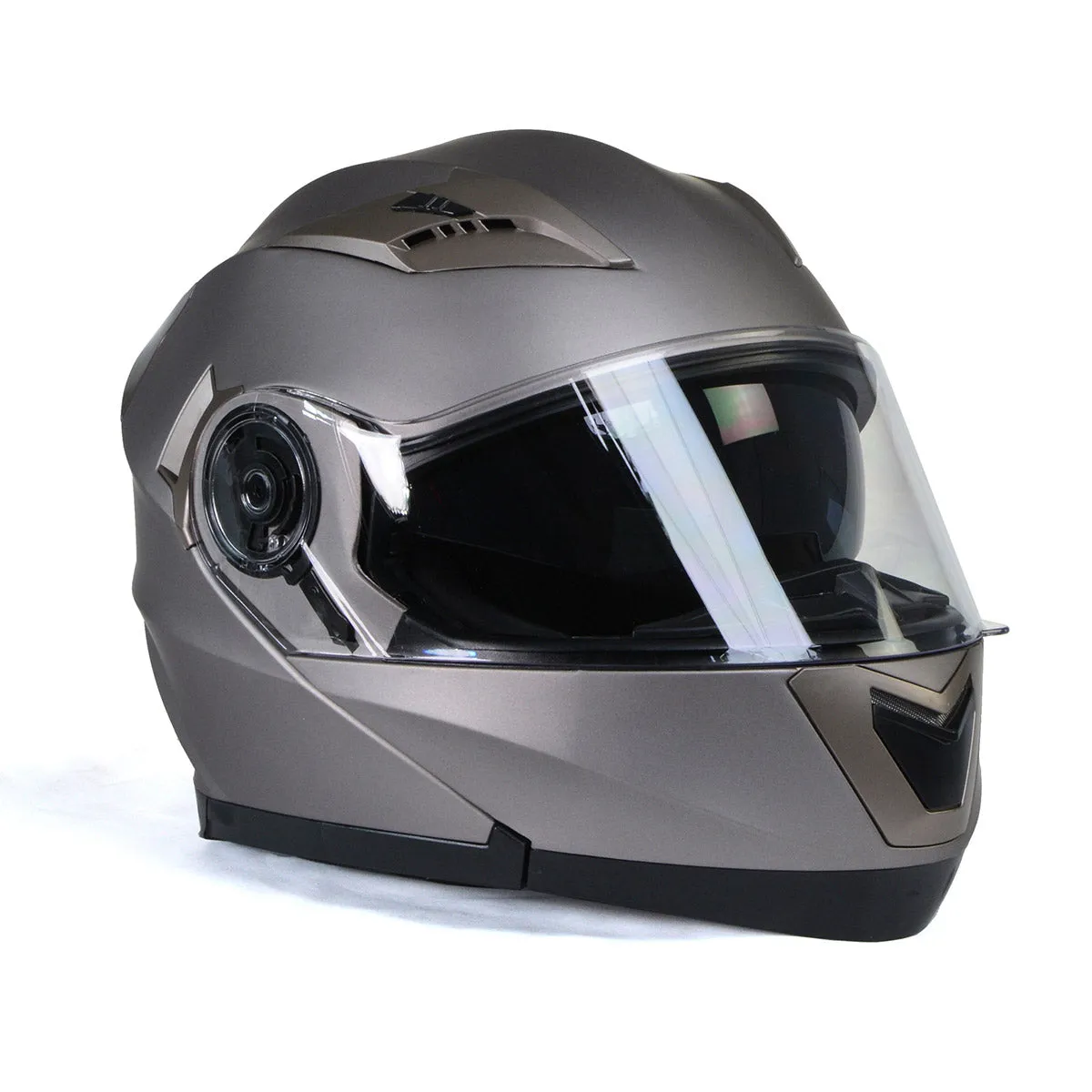 Milwaukee Helmets MPH9808DOT 'Ionized' Silver Advanced Motorcycle Modular Helmet for Men and Women Biker w/ Drop Down Visor